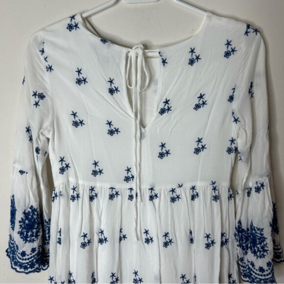 LULUS With a Whisper Blue and Ivory Embroidered Dress 3/4 Sleeve Boho Chic XS - Picture 15 of 16